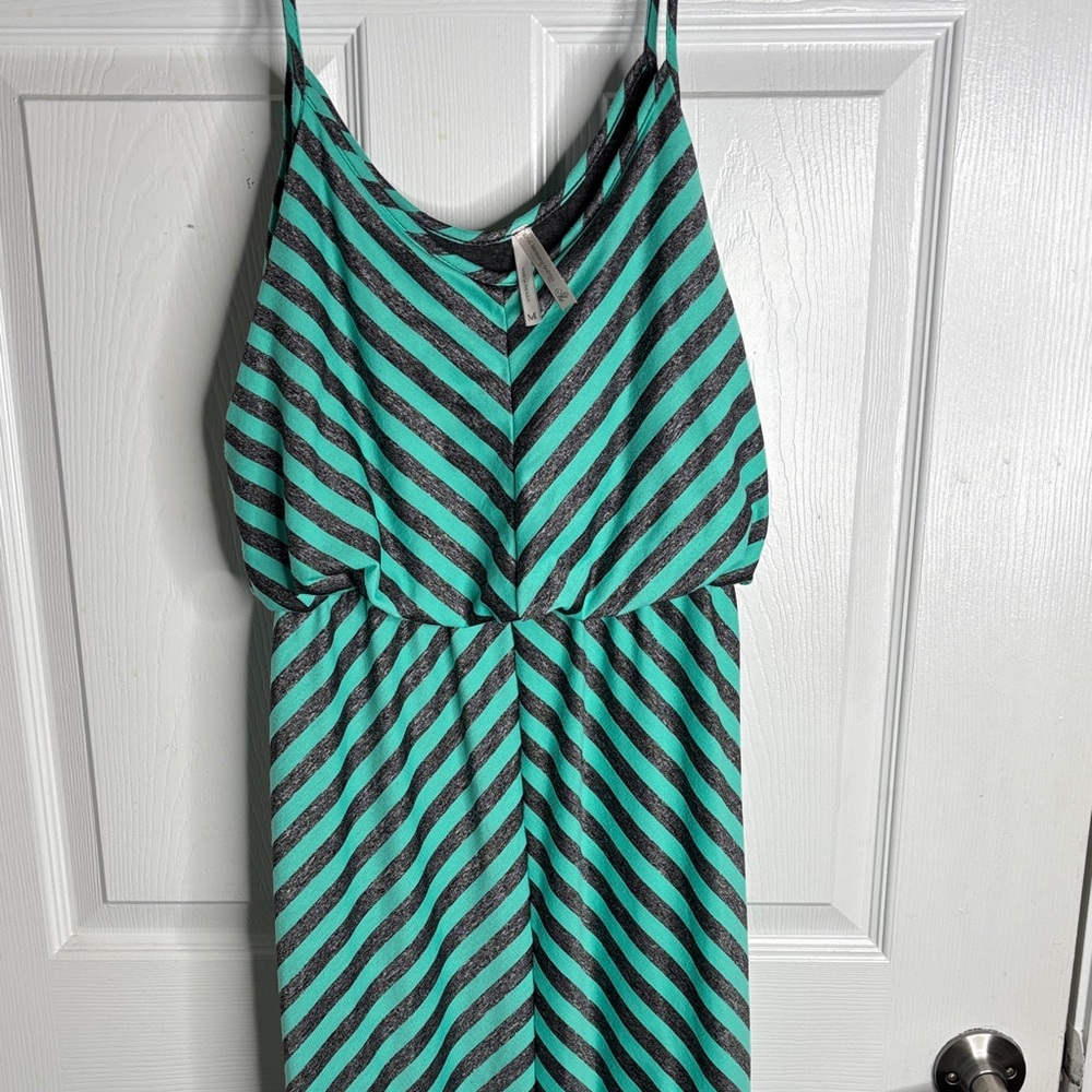 Green and Black Striped Dress - Picture 1 of 6